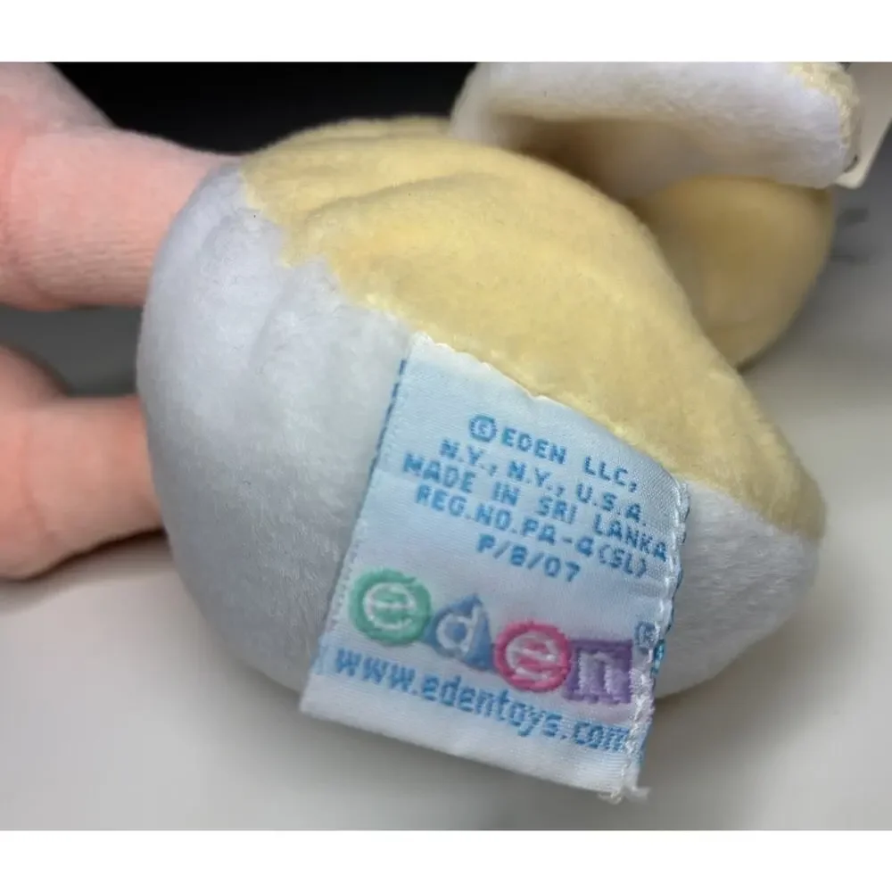 Vintage Eden Duck Beanbag Rattle Plush 5” Pastel Yellow Chick Green Bow NWT
